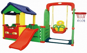 Игровой комплекс Happy Box Мульти-Хаус с горкой, качелями и баскетбольным кольцом, JM-804B Игровой комплекс Happy Box Мульти-Хаус с горкой, качелями и баскетбольным кольцом, JM-804B